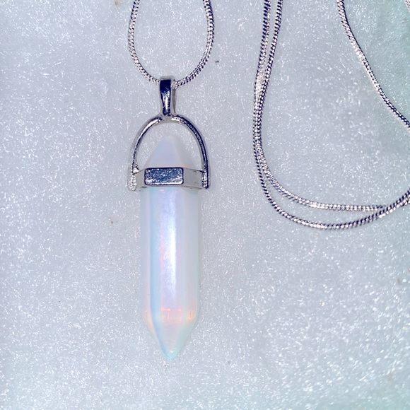 Natural Opal Tear Drop Sterling Silver 24” Necklace - Picture 3 of 7
